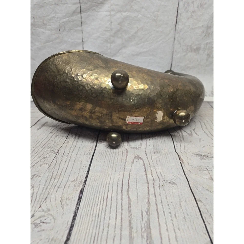 MCM Vintage Solid Brass Horn Of Plenty Vessel/Vase Ball Feet Cornucopia